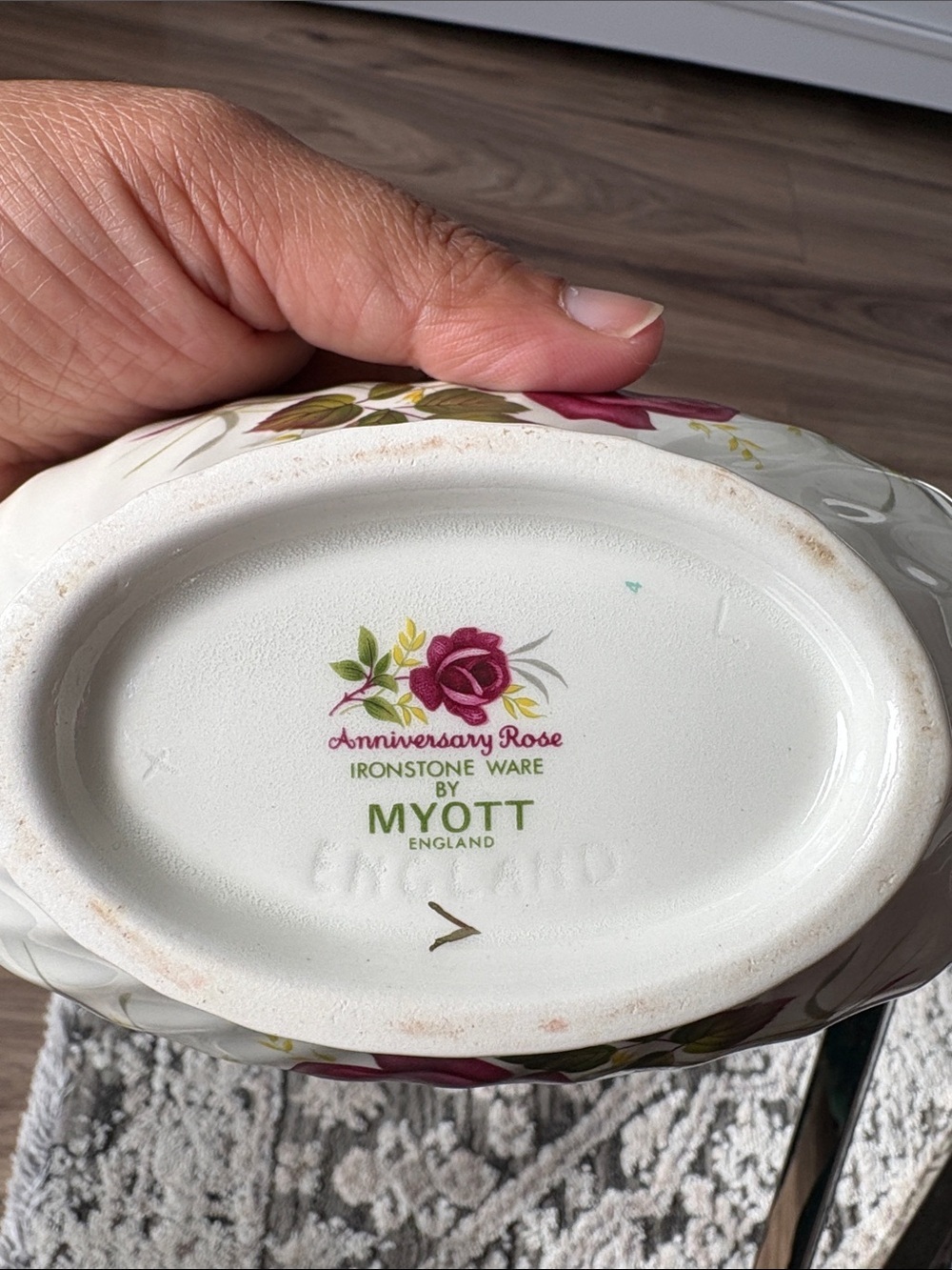 Vintage Anniversary Rose by Myott England Gravy Boat with Underplate - Picture 2 of 5